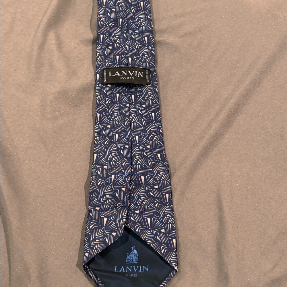 Lanvin Navy and White Geometric Men's Tie